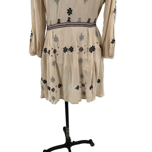 Free People Stargazer Embroidered Mini Dress Natural Beige Tan Size Small - Picture 10 of 13